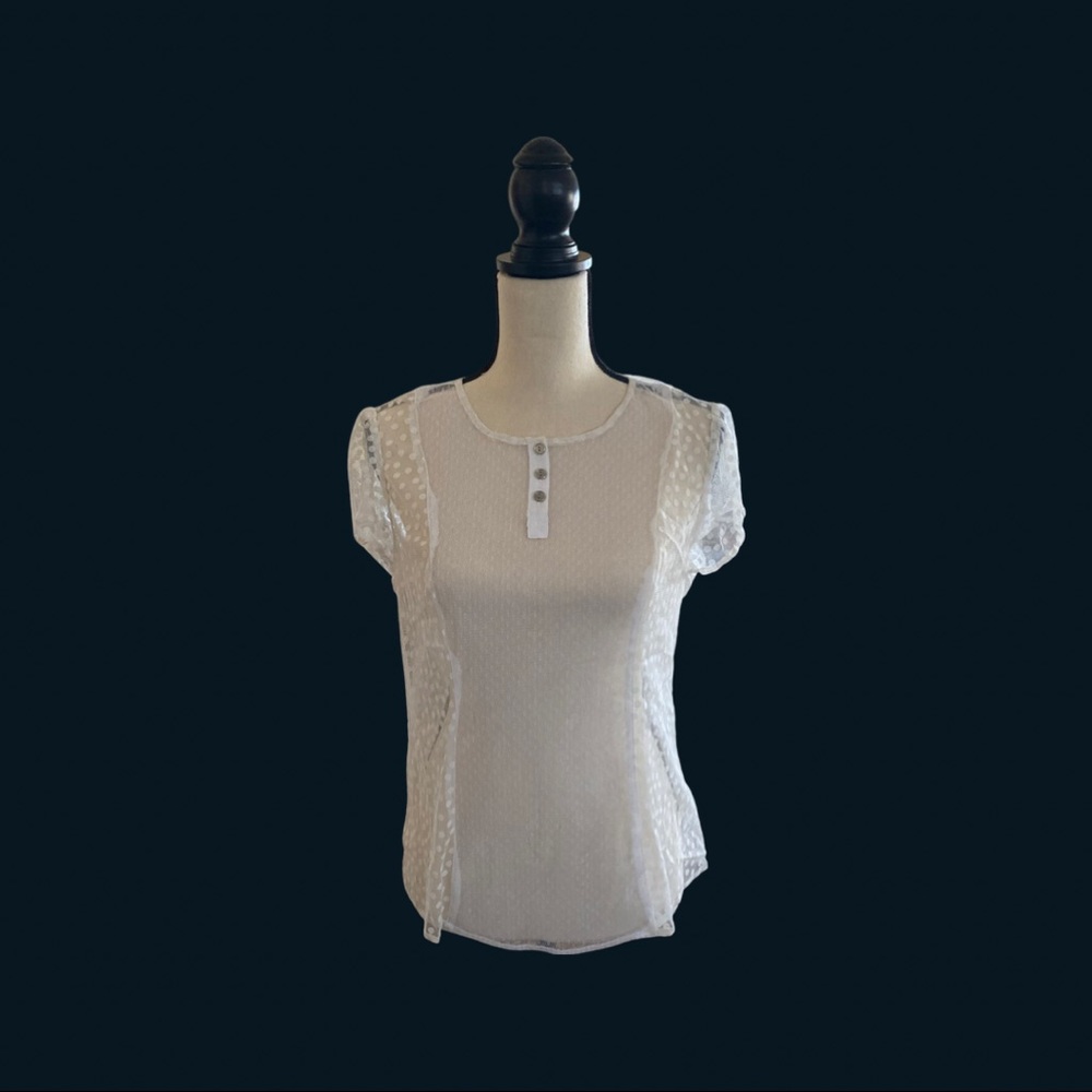 Short sleeve white polka dot blouse